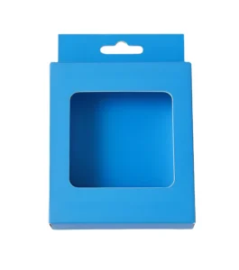 Blue Window Box with Hang Hole Retail Packaging Paper Card PET Window Electronics Accessories Stationery Small Gift Case