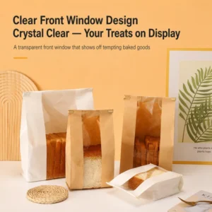 Bread Bags with Ties Tabs Tin Tie Kraft Window Resealable Reusable Bagel Challah Stickers Custom Print Logo Bulk Bags