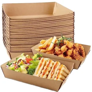 Brown Disposable Kraft Paper Boat Food Tray Snack Box Serving Basket