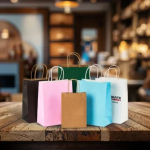 Brown Flower Kraft Shopping Paper Bags with Handles, Lamination, and Recycled Materials for Pizza and Milk Packaging