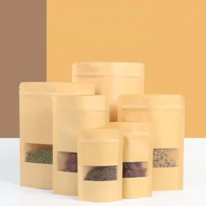 Brown Kraft Food Packaging Paper Bag With Clear Window Zipper Paper Bags Recyclable Brown Kraft Food Packaging Paper Bag