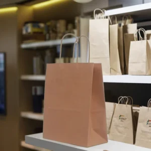 Brown Kraft Paper Bags with Customized Handles, Thickened, Screen-Printed Logo, Supermarket Gift Packaging for Crafts