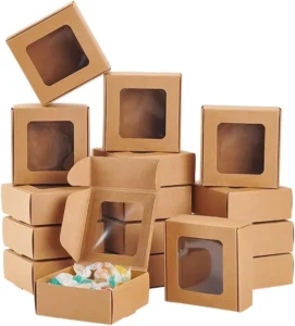 Brown Kraft Paper Box with Clear Window, Custom Shape, Cardboard, UV, Party Wedding Bakery Gift Packaging