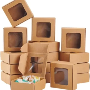 Brown Kraft Paper Box with Clear Window, Custom Shape, Cardboard, UV, Party Wedding Bakery Gift Packaging