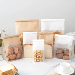 Brown Kraft Paper Bread Bag, 250-450 g, Transparent Window, Iron Wire Seal
