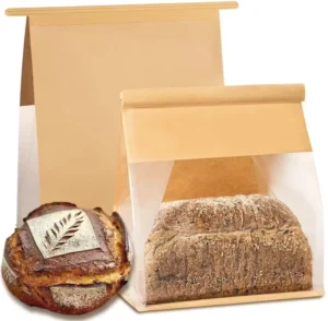 Brown Kraft Paper Bread Bag Large Clear Window Roll-top Square Bottom Food Grade Multi-size Custom Logo Grease Proof