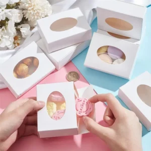 Brown Kraft Paper Folding Window Box for Macarons, Snacks, Candies, and Small Trinkets, Oval-Shaped