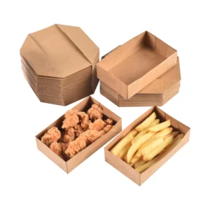 Brown Kraft Paper Food Tray Disposable Auto Folded Greaseproof French Fries Fried Chicken Fast Food Tray