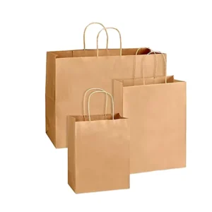 Brown Kraft Paper Restaurant Bag with Flat Handles and Custom Logo