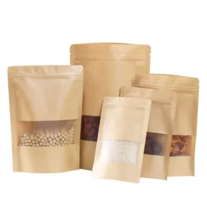 Brown Kraft Paper Stand-Up Ziplock Pouch with Window for Nuts and Spices