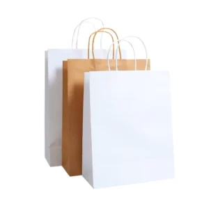 Brown Kraft Paper Takeaway Bag with Flat Handles and Custom Logo for Restaurants and Cafes