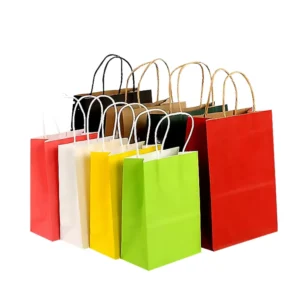 Brown Kraft Paper Takeaway Bag with Flat Handles and Custom Logo for Restaurants and Cafes