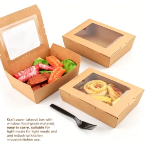 Brown Kraft Paper Takeaway Food Containers with Clear Window, Compostable and Leak-Proof for Salad and Bento