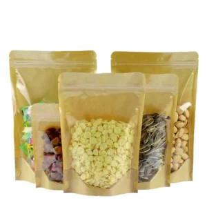 Brown Kraft Stand up Pouch Bags With One Side Clear Window Resealable Bags Zip Lock Paper Food Packaging Pouches