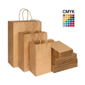 Brown Reusable Recycled Kraft Paper Takeaway Shopping Bags With Handles And Your Own Logo