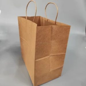 Brown Square Recyclable Greaseproof Kraft Paper Bag with Handles for Candle Packaging, Custom Logo Printing