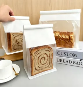 Brown Toast Bakery Kraft Paper Bread Bags with Clear Window, White Toast