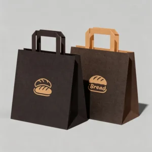 Bulk Custom Recyclable Kraft Flat Rope Kraft Paper Bag Printed Logo Durable Shopping Carrier for Clothing Stores