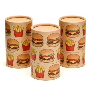 Burger & Fries Pattern Paper Tube Packaging Eco Friendly Round Cardboard Canister for Fast Food & Snacks