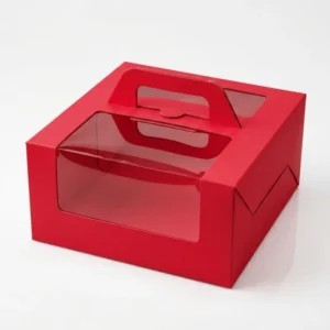 Cake Box Food Packaging Paper Box Red White Large Window with Handle Food Grade for Cake Shop Bakery Birthday Cupcake