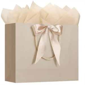 Champagne Gold Gift Bag Set with Tissue Paper and Greeting Card for Wedding
