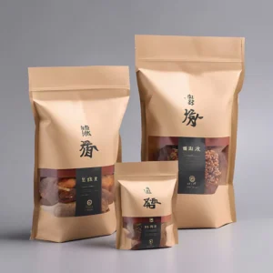 Charcoal Packaging Bags with Zipper and Transparent Window, Plastic Kraft Paper Bags for Food