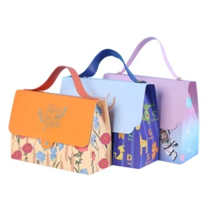 Children’s Holiday Gift Box with Leather Handle, Orange Paper Bag for Candy, Snacks and Chocolate