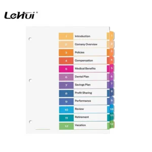 China Supply Legal Size Colored White Paper 12-Tab Index Divider for Binder