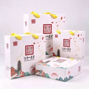 Chinese-Style Paper Tea and Gift Packaging Box for Manufacturers with Ribbon Handle and Magnetic Closure