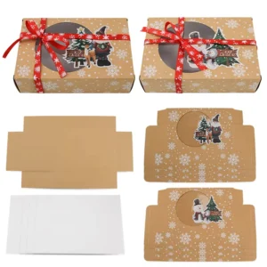 Christmas Cookie and Doughnut Gift Paper Boxes with Clear Window and Ribbons