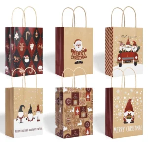 Christmas Double-sided Printed Kraft Paper Gift Bag for Party