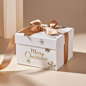 Christmas Gift Box, Recycled Kraft Paper, Ribbon, Top and Bottom