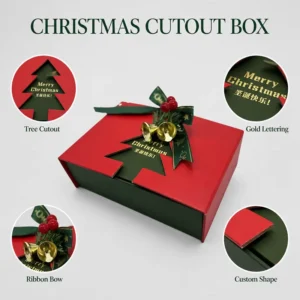 Christmas Gift Paper Box Red Green Tree Cutout Gold Merry Christmas for Holiday Gift Packaging Factory