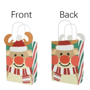 Christmas Kraft Paper Tote Bags with Square Bottom for Gifts