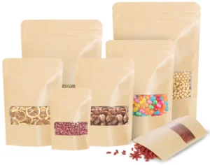 Classic Biodegradable Food-Grade Kraft Paper Stand-Up Pouch with Gravure-Printed Logo and Zipper for Nuts and Snacks
