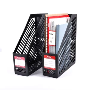 Classic Hollow Out Design Office Stationery Plastic Mesh Vertical Magazine Holder File Organizer with Writable Label