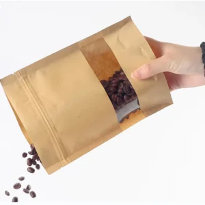 Classic Style Brown & White Kraft Ziplock Stand-Up Pouch with Window for Sugar and Other Foods