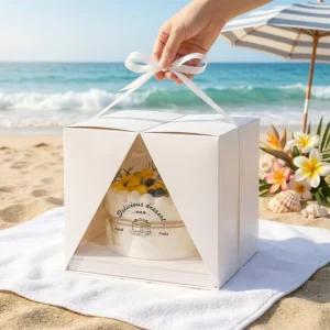 Clear Paperboard Cake and Dessert Box with Window and Custom Pattern