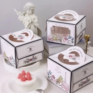 Clear Square Cake Box, Rigid Paper, with Handle for Cakes and Sushi