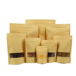 Clear Transparent Window Kraft Paper Bag Stand Up Pouch with Resealable Zipper Lock Paper Bag for Coffee Tea Packaging