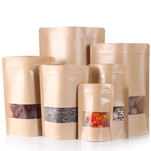 Clear Window Front Customized Gusset Custom-Shape Recyclable Transparent Printed Kraft Paper Stand-Up Doypack Pouch Bag