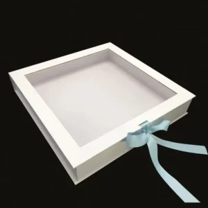 Clear Window Magnetic-Lid Cardboard Gift Box with Ribbon