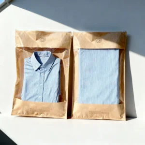 Clear Window Matte Kraft Paper Zipper Bag for T-Shirt and Garment Apparel Packaging