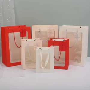Clear-Window Paper Shopping Gift Bag with Cardboard Art Paper and Gift Card Handles