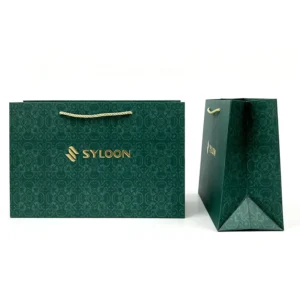 Coated Matte Paper Shopping Tote Bags with Custom Embossed Gold Logo, Laminated, for Gifts, Clothing, Cosmetics, and Shoes