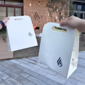 Coffee Bakery Die-Cut Paper Shopping Gift Bags, White Kraft Paper