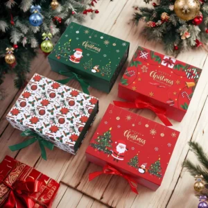 Collapsible Christmas Gift Box, Heavy-Duty Cardboard Present Container