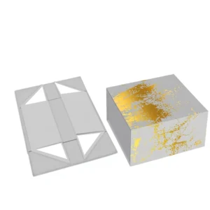 Collapsible Folding Paper Gift Boxes, Grey Base with Hot Gold Texture Print, Foldable Carton Gift Packaging
