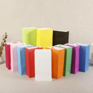 Colored Kraft Paper Gift Bag With Square Bottom for Pastries and Candy
