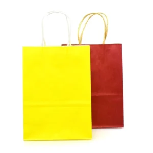 Colored Kraft Paper Takeaway Shopping Bags with Handle for Coffee, Lunch, Fruits, and Vegetables
